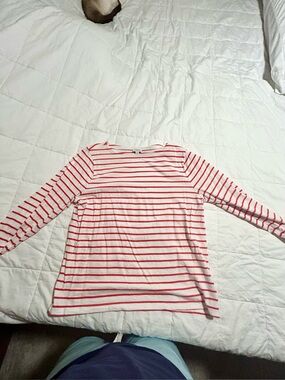 J. Crew Red & White Striped Crewneck Top